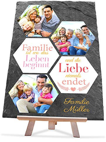 wandmotiv24 individuelle Schiefertafel als Geschenk für Familie, Größe 20 x 30 cm, Foto-Collage, Waben, Leben,Geburtstag, personalisierte Geschenke, Mama, Papa, Oma, Family, Geschenkidee, Deko M0465