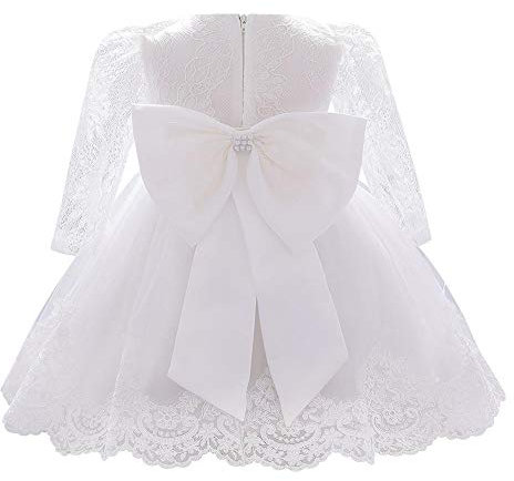 FYMNSI, abito da bambina per festa di compleanno, matrimonio, damigella d'onore, battesimo, con fiocco, pizzo e fascia, stile principessa, 11# bianco., 18-24 Mesi