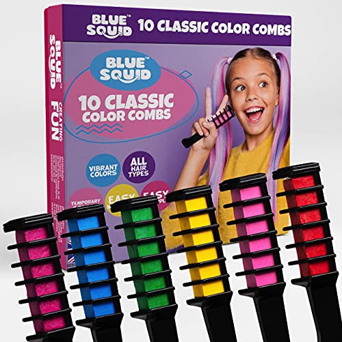Blue Squid Haarkreide für Mädchen – 10 Farbkämme, lebendige temporäre Kinder Haarfarbe, waschbare Haarfarbe, Geschenkideen für Teenager-Mädchen und Jungen