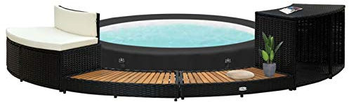 Festnight Bordo Spa | Bordo da Spa Nero in Polyrattan e Legno d'Acacia