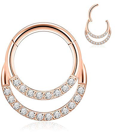 AROWRO Nasenbügelring Septum Clicker Daith Helix Turm Ohrring Daith Schmuck Daith Turm Piercing Schmuck Knorpel Muschel Creolen 316L Chirurgischer Stahl 16G 8mm Roségold CZ Gepflastert