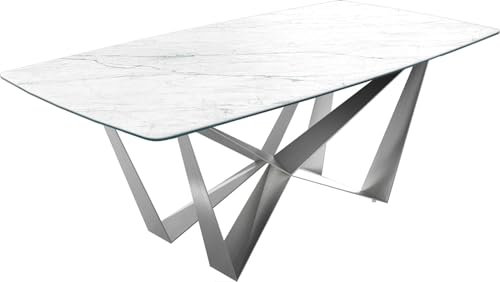 DELIFE Esszimmertisch Edge Bootsform 200x100cm Laminam® Keramik Weiß Spider Flachstahl Edelstahl