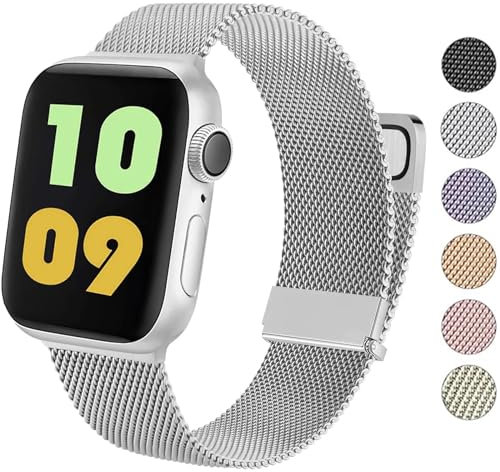 Metallo Cinturino per Apple Watch 40mm 38mm 41mm 42mm 44mm Ultra 2 49/46/45mm, Magnetico+Fibbia Cinturini per iWatch SE Series 10 9 8 7 6 5 4 3 2 1 SE