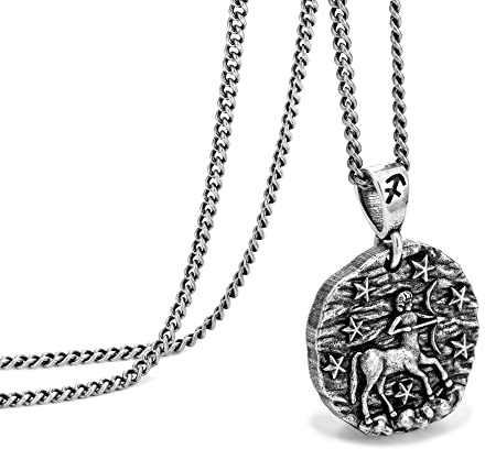 Speroto - Collar de zodíaco para hombre, Collar de acero inoxidable con colgante de forma de constelaciones para hombre, horóscopo astrológico en relieve, regalo para mujer y hombre, 20+2, Acero