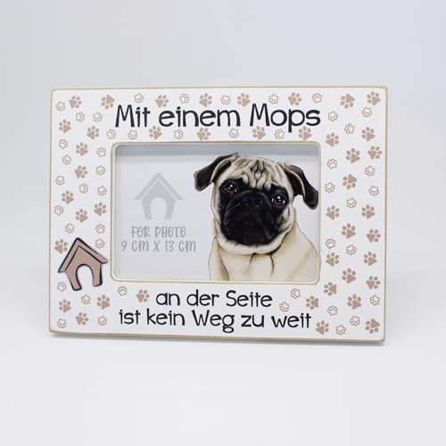power gift Bilderrahmen mit MOPS Spruch. Rahmen mit Hunde Motiv. Foto, Fotorahmen aus Holz zum Aufstellen oder Aufhängen. Geschenk für jeden Hundeliebhaber.