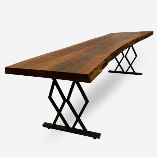 designs4yourhome Esszimmertisch 260x70cm, echte Baumkante, massiver Holztisch aus Nussbaum, Schwarze Metallbeine, Baumkantentisch, Esstisch München inkl. Gestell Rio de Janeiro