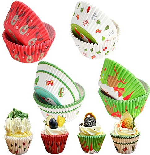 200 Stück Muffinförmchen Papier, Cupcake Formen, Einweg-Backförmchen, 4 verschiedene Weihnachtsstile muffinförmchen