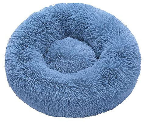 Lukery Hundebett Katzenbett Flauschig Rund aus Plüsch, Kuscheliges Donut Hundekissen und Katzenkissen Weiches Plüsch Hundeliege für Kleine, Mittelgroße und Große Haustiere (60CM,blau)