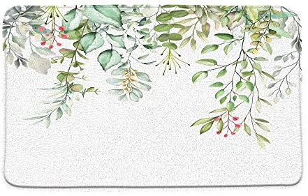 Grüne Blätter Badematte Aquarell Salbeigrün Eukalyptus Pflanzen Natur Blumen Botanisch Badezimmer Mikrofaser Memory Foam Badezimmer Teppich Fußmatte Küche WC Boden Teppich