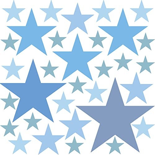 PREMYO 32 Sterne Wandsticker Kinderzimmer Mädchen Jungen - Wandtattoo - Wandaufkleber Selbstklebend Pastell Blau