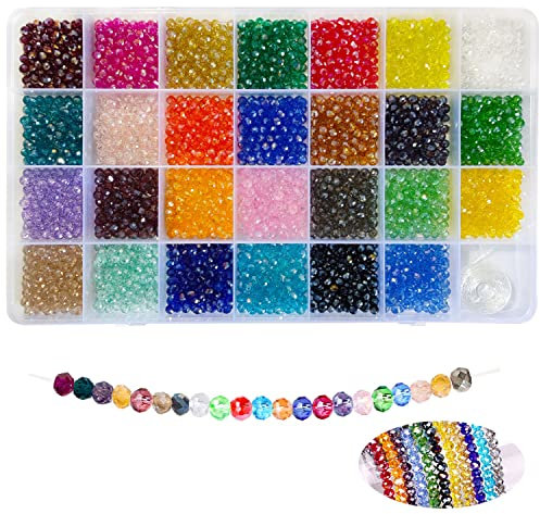Gxadwzy 2700 Stück 4mm Kristall Glas Perlen Facettierte Glasperlen für DIY Schmuck Halskette Armband Basteln -27 Farben