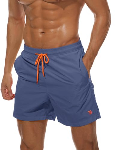 donhobo Men's Swim Trunks Shorts, Mesh Lining Board Suit Grey Blue XL