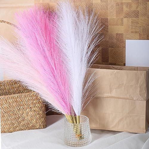 U-LIAN Pampasgras, künstliches Pampasgras, 43.2 cm, 6 Stück, kurz, Rouge, klein, Hobo-Dekor, Vasenfüller, flauschig, künstliche Blumen, Schilfgras, Bauernhaus, Raumdekoration (Blush & Weiß & Rosa)