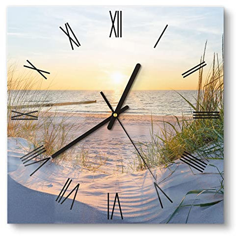 DEQORI Glasuhr | 30x30 cm | Motiv Abendsonne an der Ostsee | ausgefallene leise Design Uhr aus Glas | Wanduhr für Wohnzimmer & Küche | moderne Hingucker Uhr für die Wand