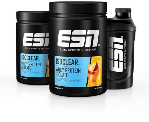 ESN ISOCLEAR Whey Isolate Protein Powder, Mango Peach Iced Tea, 2 x 908 g with Free Shaker, 4 lbs, 60 Servings Clear Whey - Lactose Free - Made in Germany, Laboratory Tested
