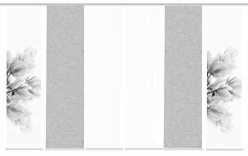 HOME WOHNIDEEN 084656 Schiebewand KESSI Seidenoptik, Digitaldruck mit Zubehör 245x60, Farbe:grau, Größe:245 x 60 cm, Anzahl:6er Set (4X Bedruckt. 2X Uni)