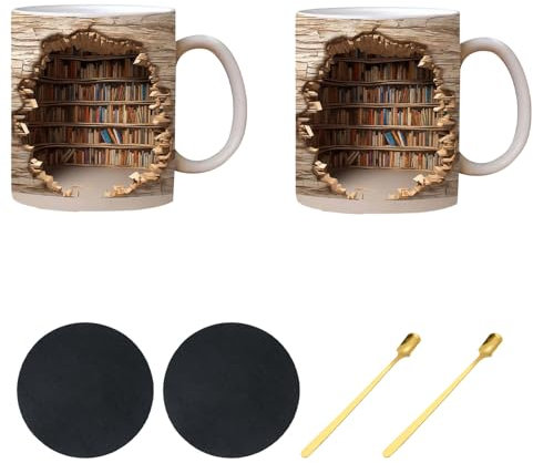 3d Bücherregal Kaffeetasse Lustige 3d buch keramik kaffeetasse 3d Tasse 3d 3d Bücherregalbecher 3d Bookshelf Mug 3d Becher Bibliothekar (C)
