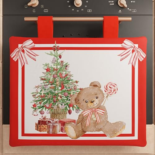 PETTI Artigiani Italiani - Cache-Four de Noël 40x50 cm, Housse de Four avec Motifs Festifs, Tissu en Microfibre Anallergique et Facile à Nettoyer, Motif 'Ourson', 100% Fabriqué en Italie