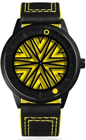 Humism Rhizome Helios Automatik Stahl Saphir Gelb Schwarz Leder Unisex Uhr
