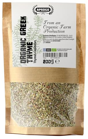 Apsogo Thymian - Getrockneter Bio Thymian aus Griechenland - Premium Qualität & ausgezeichneter Geschmack, als Gewürz oder Thymiantee (200g)