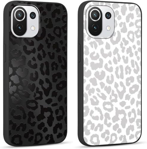 Yoedge 2 Stück HandyHülle für Xiaomi Mi 11 Lite 4G/5G/5G NE Hülle 6,55, Schutzhülle für Mi 11 Lite Case 3D Leopard Muster Design Aesthetic Mädchen Junge Geschenk TPU Silikon Stoßfest Cover, Schwarz