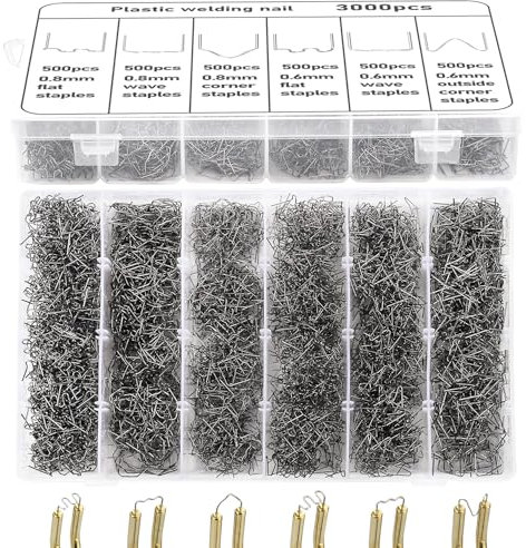 LOSYHU 3000 PCS Plastic Welder Staples Hot Staples Welding Rods with Storage Box 6 Different Shapes Plastic Welding Staples for Repair All Car Bumpers Plastic Cracks Daily Plastics Supplies