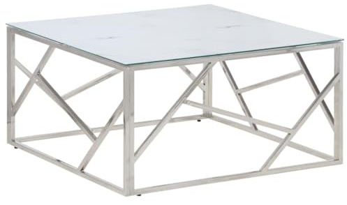 vidaXL Couchtisch Silbern Edelstahl und Hartglas