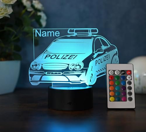 Optechvisual Personalisiertes LED Nachtlicht Polizei – Geschenkidee für Polizeifans, Polizisten & Polizistinnen – Polizei Deko mit Namen – LED Lampe für Zuhause