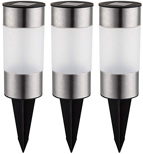GLOBO Solarleuchten Set Edelstahl Steckleuchten Außen Wegeleuchten Solarlampe Gartenleuchte, LED warmweiß, DxH 6,3x23,5 cm, 3er Set