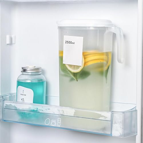 Fridge Jug with Lid - 1.8L / 2.5L Leakproof Fridge Door Water Jugs, Plastica Water Pitcher with Lid, Cold Drink Kettle for, Drinking Carafe Jug for Homemade Juice, Ice Tea, Beverage