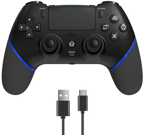 RCCBOOST Mando para PS4 con TURBO MACRO, 2024 Nuevo Joystick Efecto HALL Sensible Sin Deriva, Batería 1000mAh Mando para PS4/ Pro/Slim con 3.5mm Audio Jack(Azul)