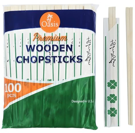 SSHAN Bacchette in legno usa e getta, confezionate singolarmente, bacchette giapponesi solide senza schegge (100 paia)