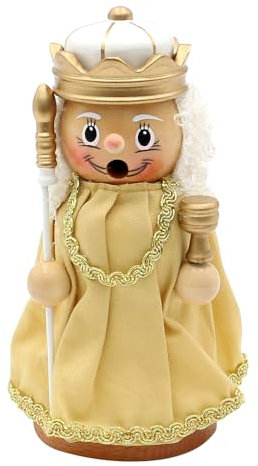 Dekohelden24 Holz Räuchermann, Räucherfigur, Rauchfigur, Räuchermännchen als Märchenfigur Königin mit Zepter und Kelch in Gold, L/B/H 8 x 8 x 13 cm.