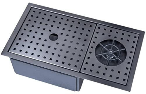 DLAZUM Évier de Bar avec rince en Verre, évier à cuve Unique en Acier Inoxydable Noir, avec rince gobelet Haute Pression, Couvercle d'égouttement, Assemblage de vidange, pour Cuisine, Bar, café