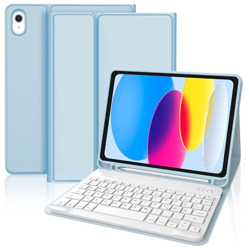 WINCHKING Tastatur Hülle für iPad A16 11th/10th Generation (11/10.9) | Abnehmbar Hülle mit Stifthalter, Bluetooth Tastatur für iPad A16 11/10 Generation 2025/2022(11/10.9), QWERTZ Layout, Blau1