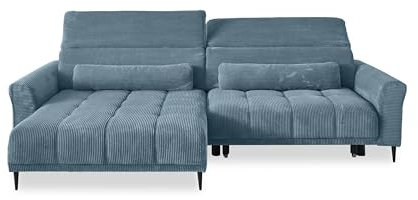 möbelando Wohnlandschaft >Wolve< in blau, Ottomane Links, Metallfüße schwarz, Nosagunterfederung, Polyätherschaum, Schenkelmaß ca. 277x179 cm, inkl. 2 Zierkissen, 277x108x179 cm (BxHxT)