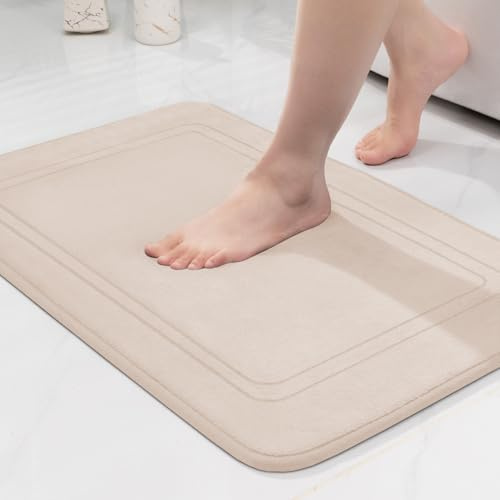 chakme Badezimmerteppich 50x80 cm Beige, Badematte rutschfest | Memoryschaum Badteppich, Waschbar Duschvorleger, Wasserabsorbierend Badvorleger