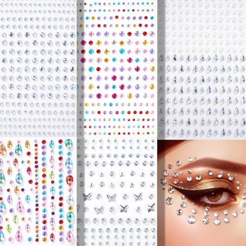 Canvalite 1100PCS Self-Adhesive Face gems with Tweezers for Makeup Festival Face Jewels, Stick On Pearls Hair Gems, Pearl Rhinestones Stickers for Face, Hair, Eye, Makeup, Nail