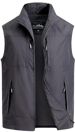MeiLayM Herren Outdoor Weste Atmungsaktiv Anglerweste Sommer Schnelltrocknend Weste Vielen Taschen Weste Freizeit Ärmellos Jacke Camping Safari Fotografie Weste Grau,4XL