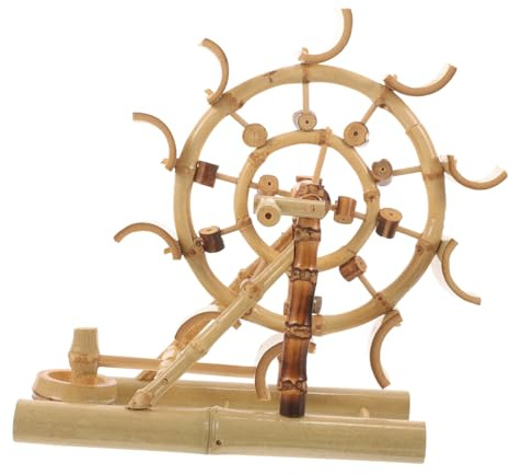 ABOOFAN Handmade Bamboo Waterwheel Statue with Playful Element, Unique and Beautiful Tabletop Water Wheel Prop, Beige Desktop Bamboo Crafts for Home Decor