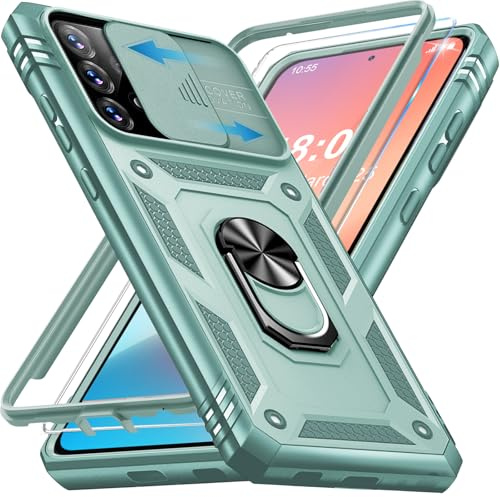 Giyer Cover per Samsung Galaxy A52 5G Custodia con Vetro Temperato, Antiurto Grado Militare 360° Anello Supporto Armor Bumper Case, Antiurto per Samsung A52 5G Cover (Verde Menta)