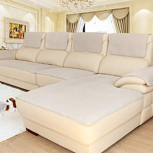 Anti-Rutsch-Sofabezug für Ledersofa, Beige, 70 x 180 cm, dicker Sofaüberzug mit mehrschichtigen Slipcovers und Armabdeckungen, Sold by Piece