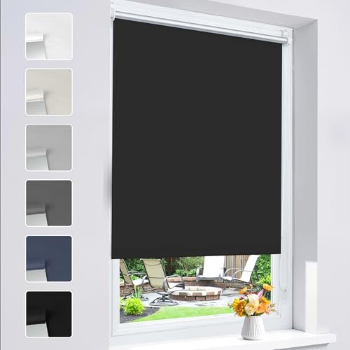 Grandekor Store Enrouleur Occultant sans Perçage Installation Facile 100% Opaque Protection Thermique Solaire pour Fenêtre Porte, 40l x 170L cm, Noir