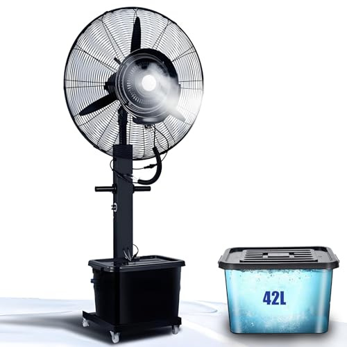LXHGVKHJ Industrial Misting Pedestal Fan, 30 Inch Outdoor Oscillating Cooling Fan with 11 Gal Water Tank, Commercial Standing Mister Air Cooler for Shop Garage Gazebo(29 inches)