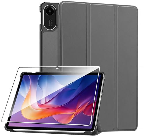 Rojeuinn Funda para Xiaomi Redmi Pad 2 11 2025 +1 Pack Cristal Vidrio Templado,con Función Soporte,Anti-Arañazos Protectora Case función -Gris