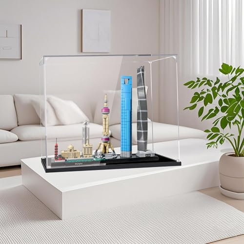 Acryl-Vitrine für Le*go 21039 Shanghai Skyline Architecture Series Bauset, klare Vitrine, staubdichte Vitrine Kompatibel mit Lego 21039 (nur Vitrine) (3mm)