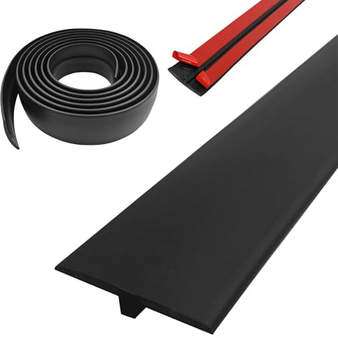 ACESOME T Molding Floor Transition Strips, PVC Door Threshold Strip, Self Adhesive Floor Transition Strips, Carpet to Laminate Door Strip, Edging Strip for Wooden Floor, Tiles (Black, 3M)