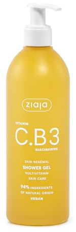 Ziaja Vitamin C.B3 Niacinamide Shower Gel 400 ml - Brightening & Hydrating Body Wash for Radiant Skin