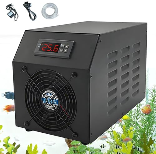 JIYINGHUI Aquarium-Kühler, 16 Gal/60 L 2 en 1 Hydrokultur-Systeme, Kühlsystem mit Leisen Lüftern, Schnelles Heizen/Kühlen für Fische, Garnelen Korallen mit Pumpe Rohr 2in1AquariumHeaters/Chiller