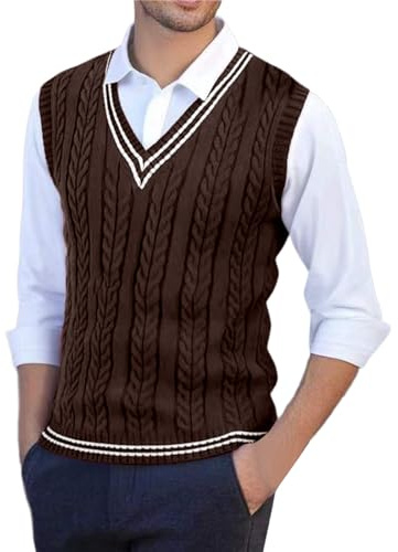 Pullunder Herren Strickpullover Ärmellos Pullover Weste Wollweste V Ausschnitt Vest Strickweste V-Ausschnitt Wolle Herbstmode Für Männer Ärmellose Krageneinsatz Herrenwesten Gilet